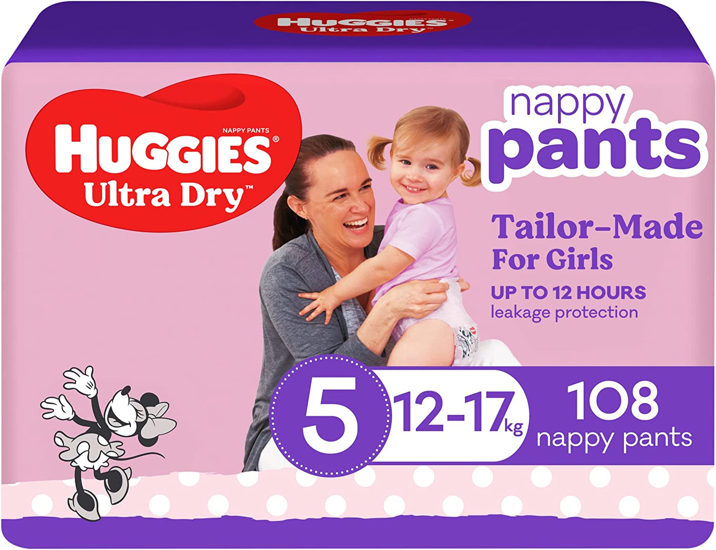 Huggies Ultra Dry Nappy Pants Girl Size 5 (12-17kg) 108 Nappies