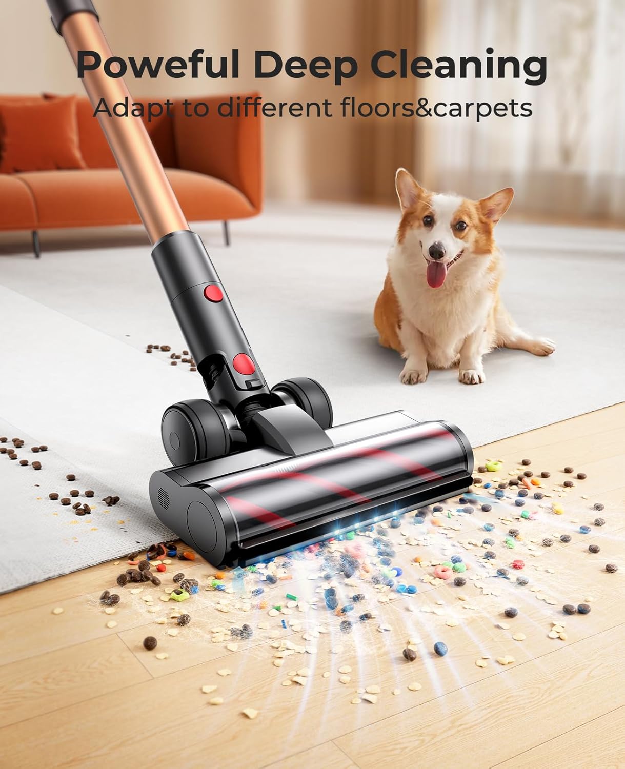 Fieety 550W/45KPa Cordless Vacuum Cleaner, 60Mins Stick Vacuum Cleaner with HD Display,Wall-Mounted Charging Cordless Vacuum,Self-Standing,Vacuum Cleaner for Home Hard Floor/Carpet/Pet Hair