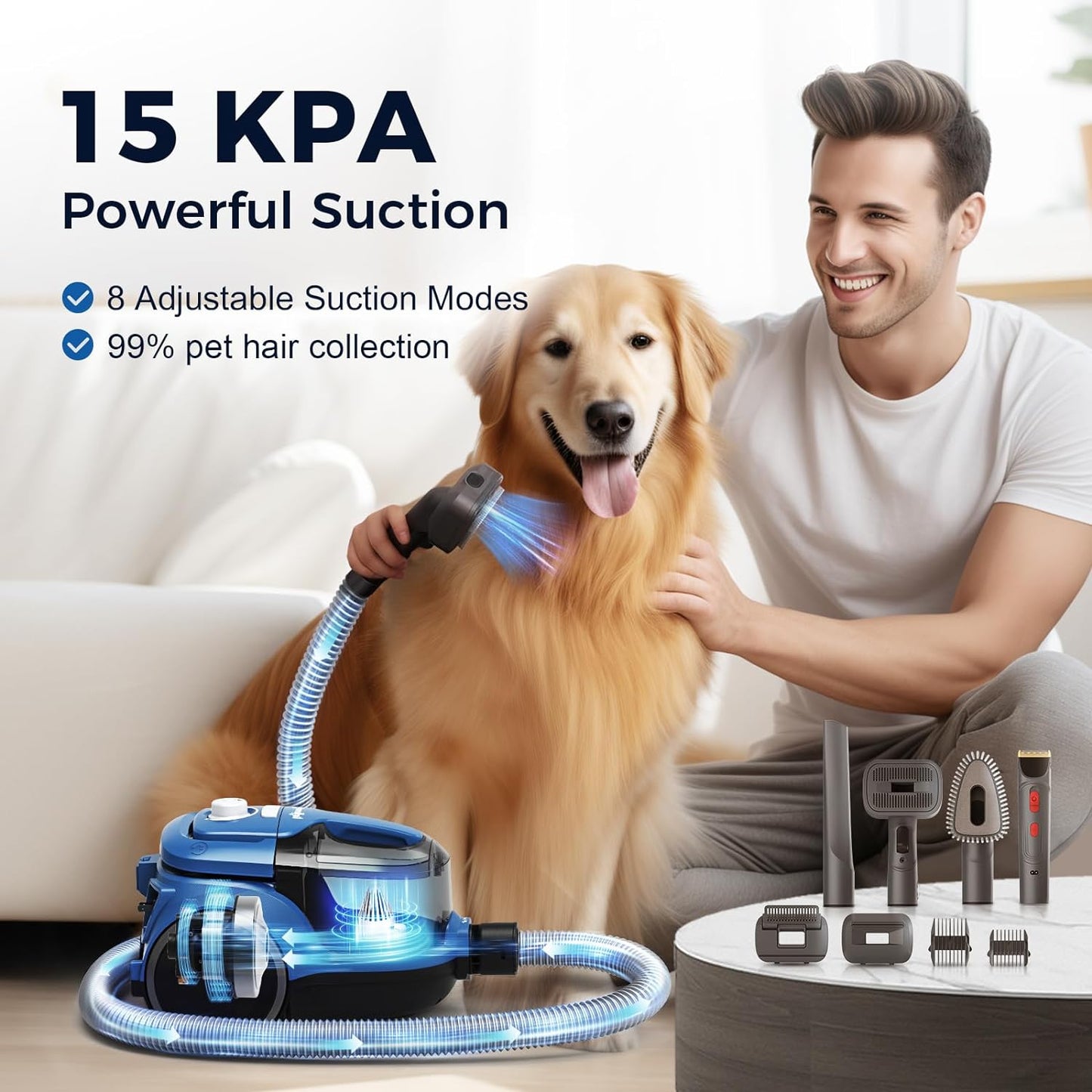 Grandtail Pet Grooming Vacuum & Dog Hair Vacuum,15kpa Dog Vacuum for Shedding Grooming with 8 Suction Mode and Large Dust Cup, Quiet 6 in 1 Dog Grooming kit for Shedding Pet Hair