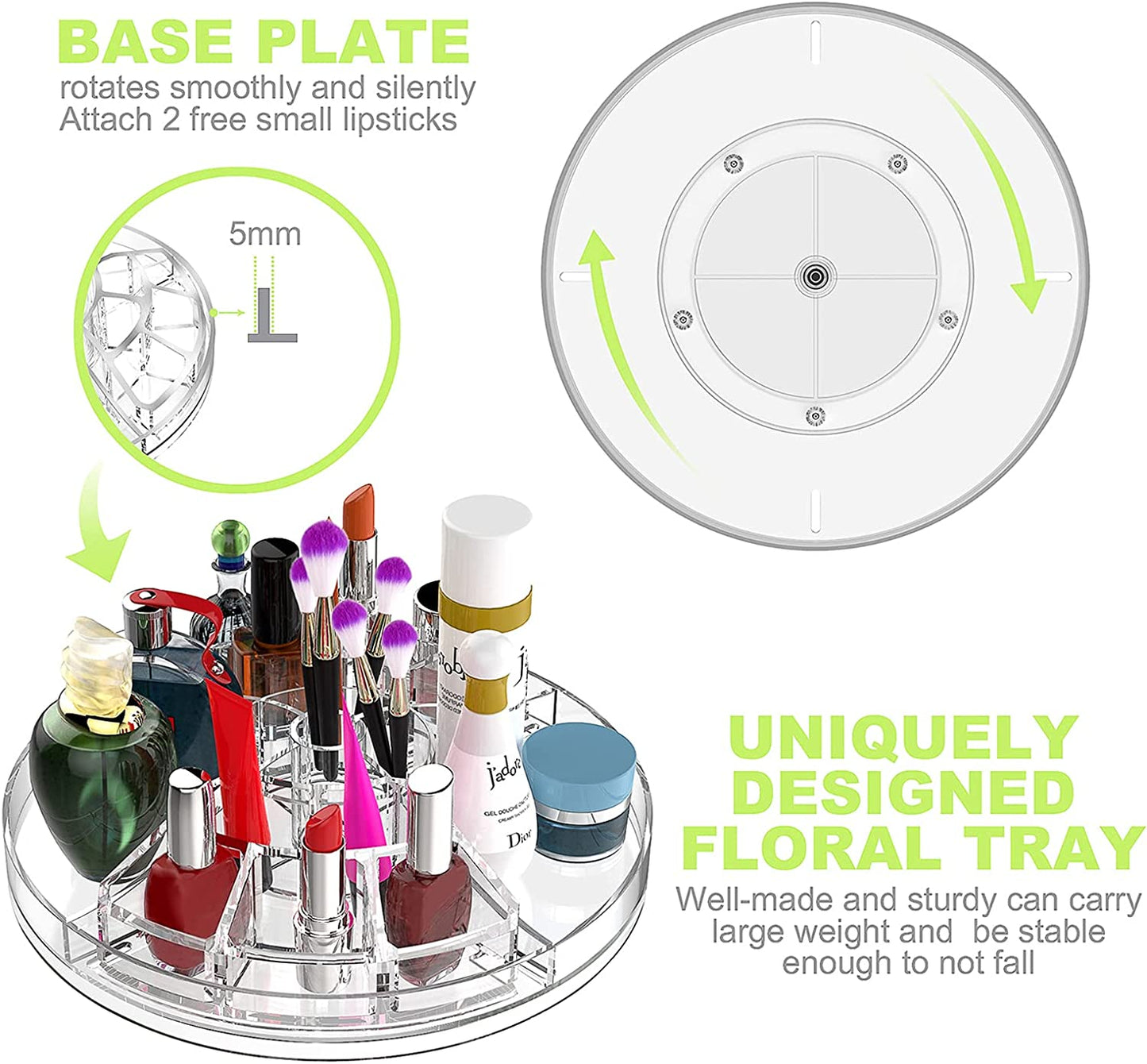Makeup Organizer, 360 Degree Rotating Adjustable Cosmetic Storage Display Case