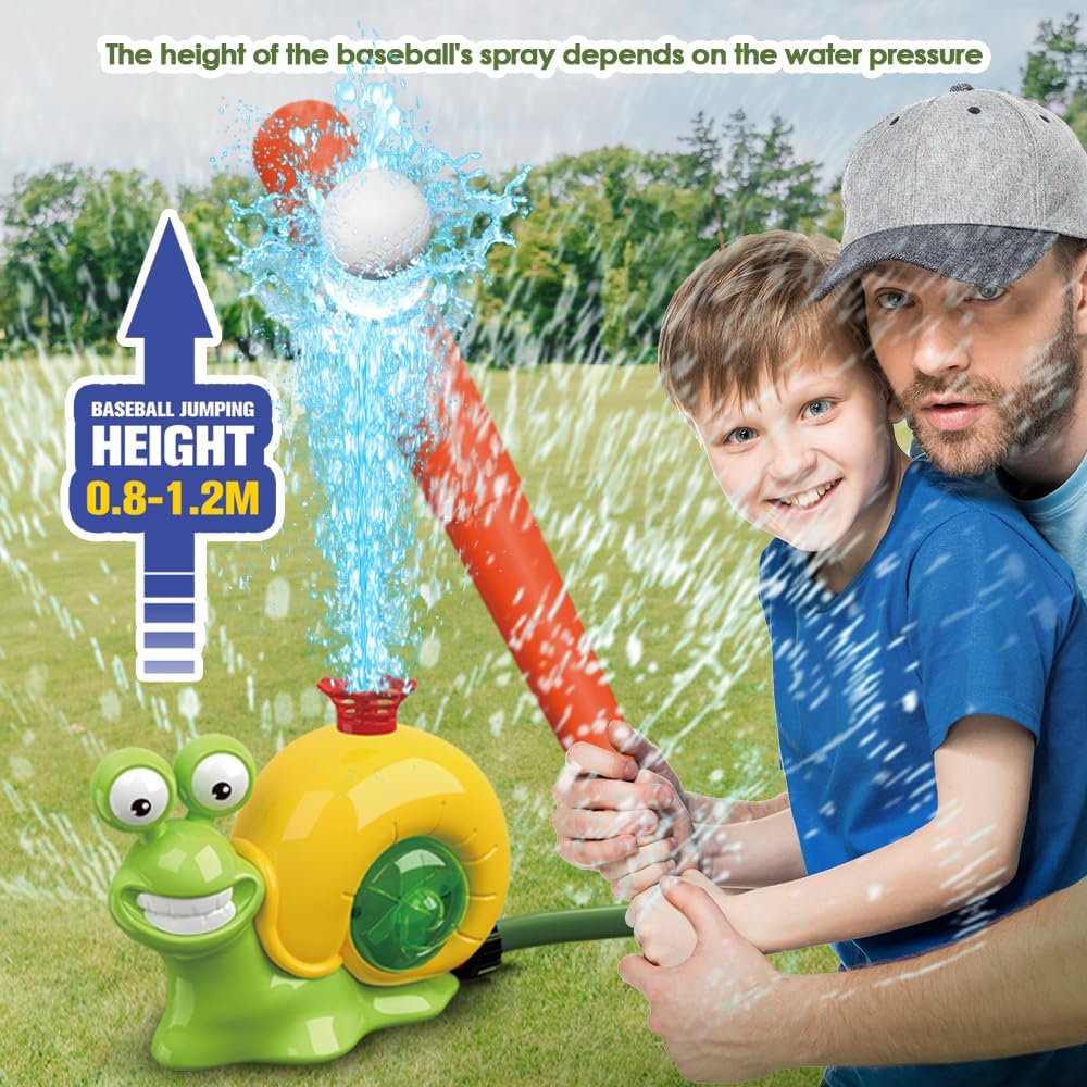 LUSTERMOON 2-in-1 Water Sprinkler Baseball Toy Set, Backyard Spinning Water Spray Toy, Summer Outdoor Sprinkler Toy, T Ball Game, Lawn Backyard Game for Kids (Slug)