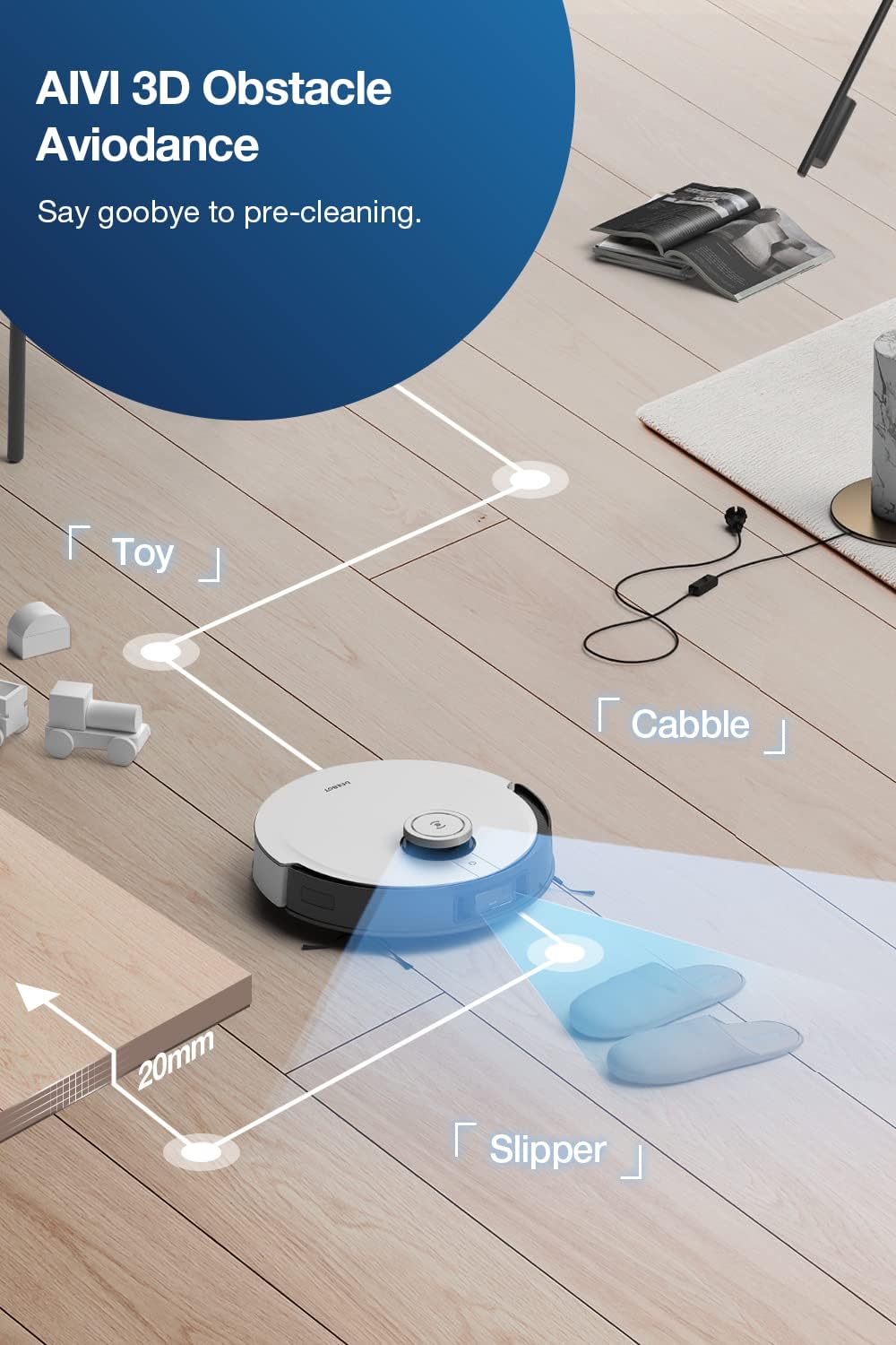 Robot Vacuum and Mop Combo with Self-Emptying, Auto-Wash, Auto-Refill and Auto-Hot Air Drying, 5000Pa Suction, AIVI 3D Obstacle Avoidance, Built-in YIKO Voice Assistant, Black