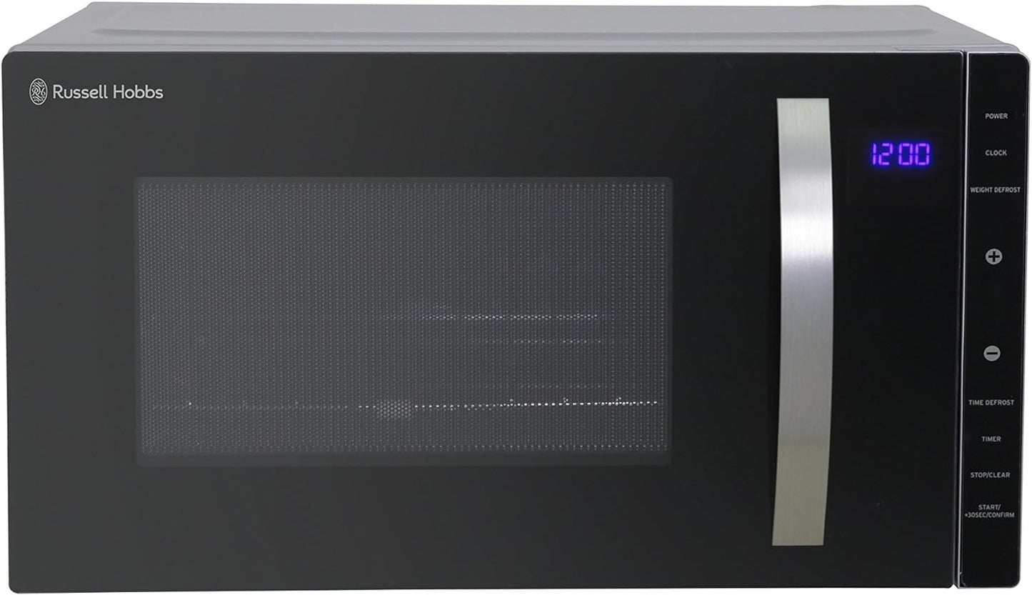 Russell Hobbs RHFM2363S 23 L 800 W Silver Digital Flatbed Solo Microwave with 5 Power Levels, 8 Auto Cook Menus, Easy Clean, Clock and Timer, Automatic Defrost