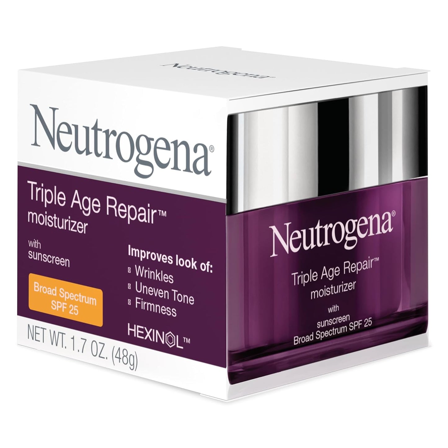 Neutrogena Triple Age Repair Anti-Aging Daily Facial Moisturizer with SPF 25 Sunscreen & Vitamin C, Firming Anti-Wrinkle Face & Neck Cream for Dark