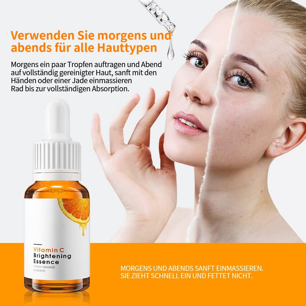 Vitamin C Serum (30 ml), with Hyaluronic Acid and VC, Dermaroller, Anti-Wrinkle Serum for a More Even and Radiant Complexion, for All Skin Types