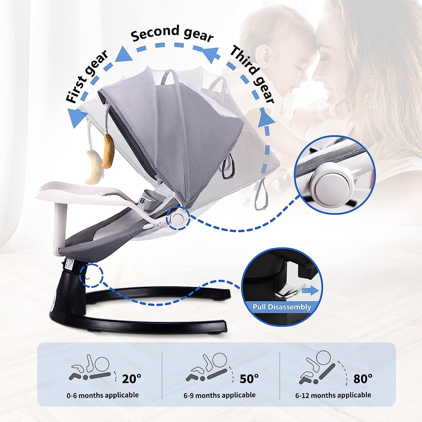 Baby Swing for Infants, 5 Speed Electric Bluetooth Rocker Newborn, 3 Timer Settings & 10 Pre-Set Lullabies