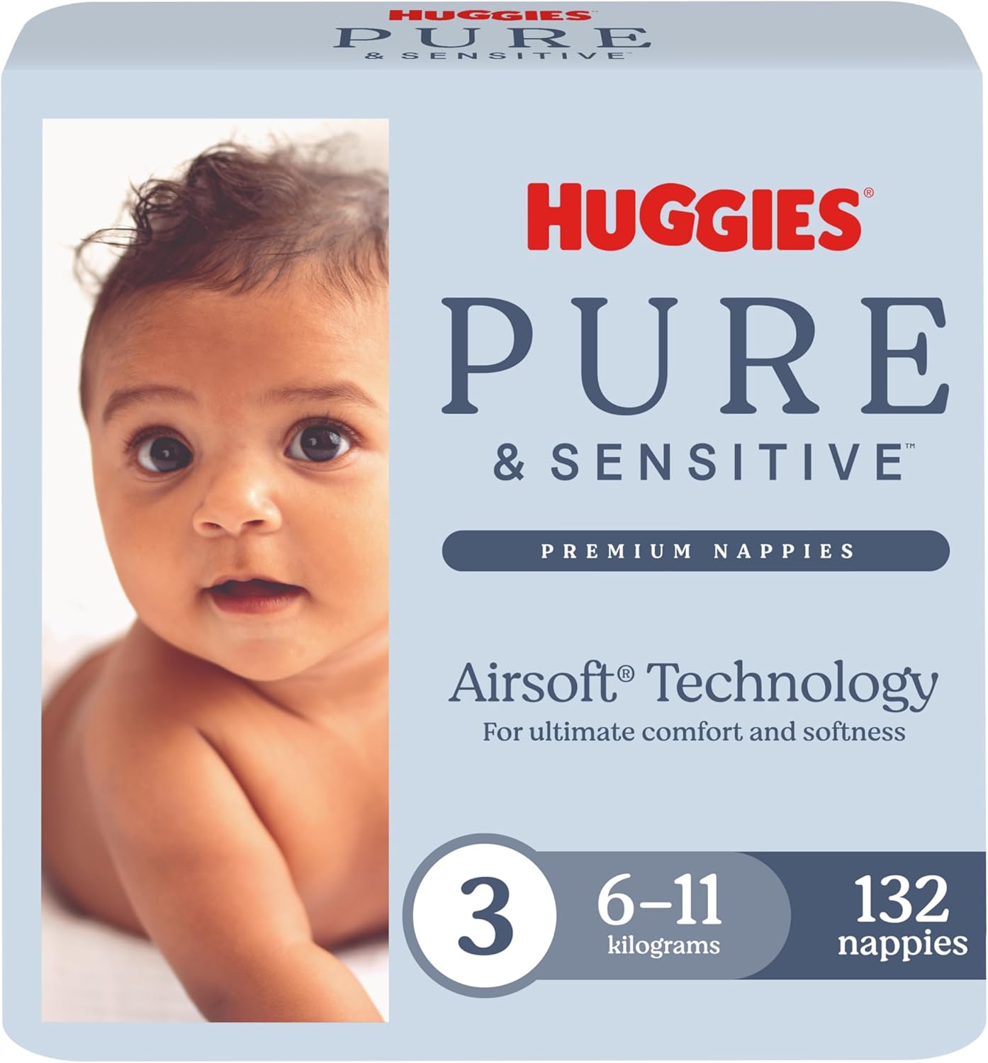 Huggies Pure & Sensitive Nappies Size 3 (6-11 kg) 136 Count