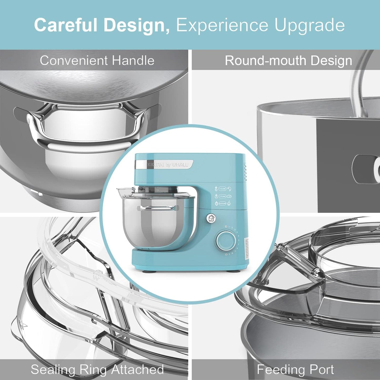 Stand Mixer, whall 12-Speed Tilt-Head Kitchen Mixer,for Baking Bread,Cakes,Cookie,Pizza,Salad, Electric Food Mixer with Dough Hook/Wire Whip/Beater, Stainless Steel Bowl, (blue)