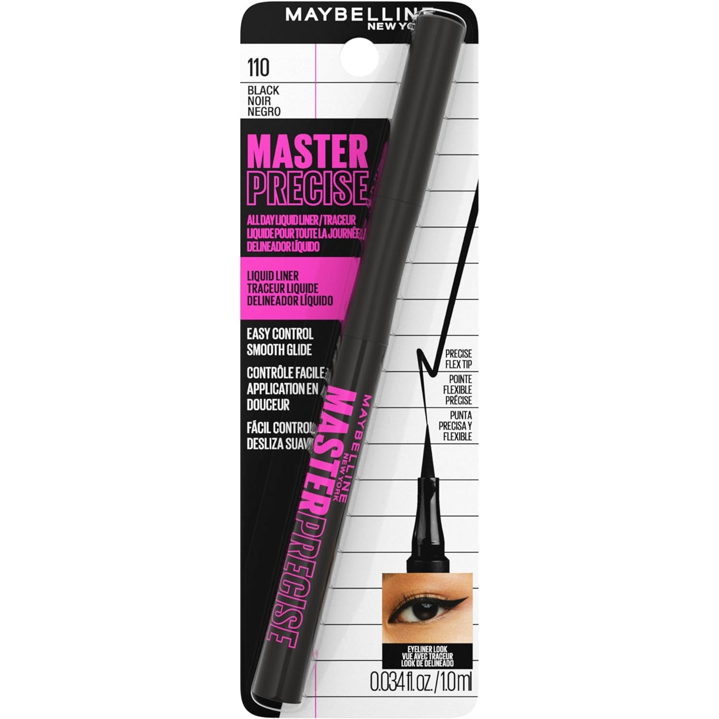 Maybelline Eyestudio Master Precise All Day Waterproof Liquid Eyeliner Makeup, Black, 2 Count