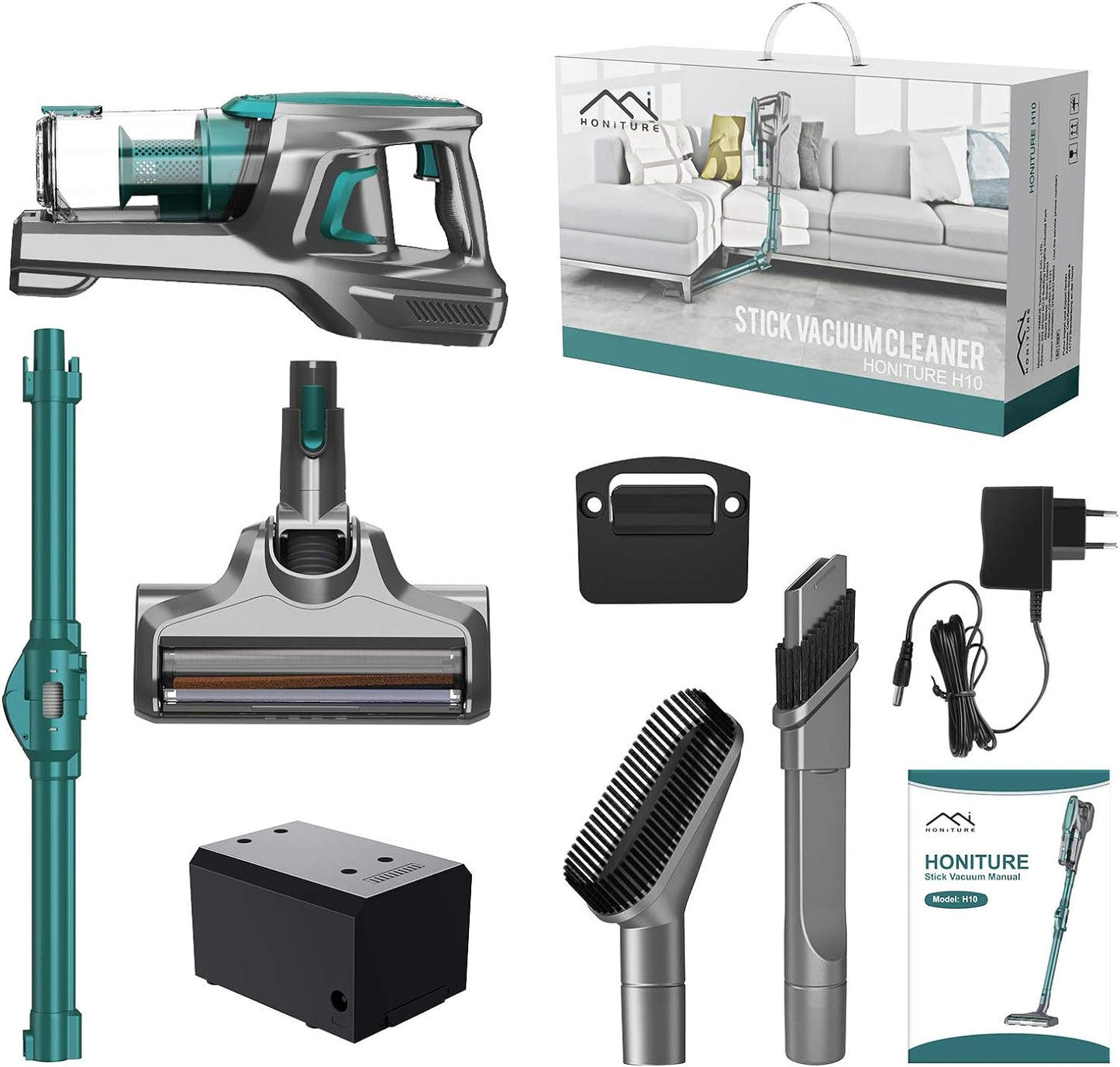HONITURE Cordless Vacuum Cleaner, 250W Powerful Cordless Stick Vacuum, 6 in 1 Lightweight with 180 Foldable Tube Up to 45min Battery