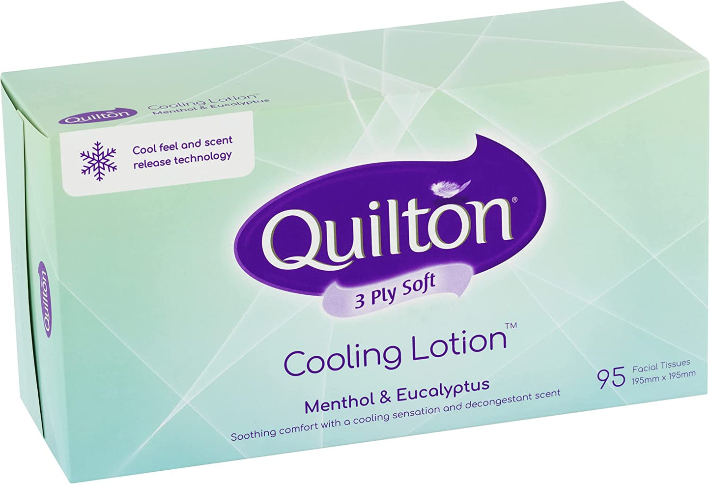 Quilton Cooling Lotion 3 Ply Menthol & Eucalyptus Facial Tissue 95 tissues in a box 18 pack
