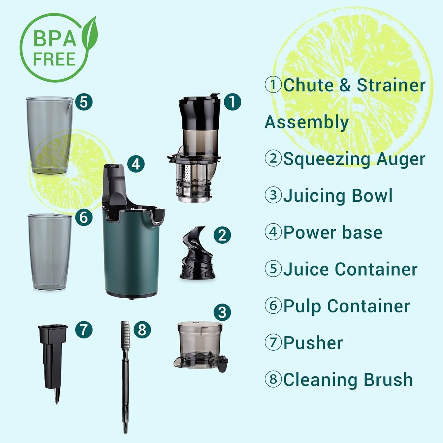 Electric Juicer Fruits Cold Press Squeezer Vegetable Processor Slow Masticating Juicer Machines 200W for Vegetables Celery Wheatgrass Watermelon Carrot Big Wide Chute 800ml Cup BPA-Free Easy to Clean