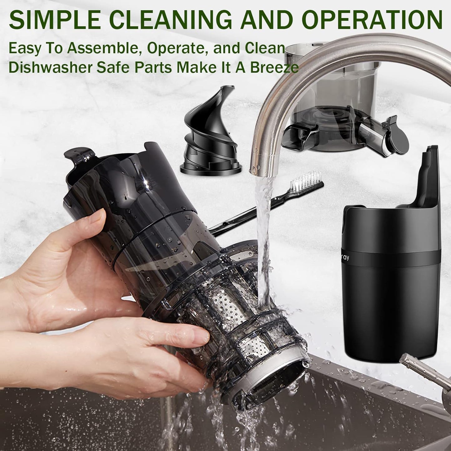 Masticating Juicer Machine for Whole Fruits and Vegetables, Cold Press Slow Juicer with Wide Mouth 80mm Feeding Chute, Reverse Function Quiet Motor Fresh Healthy Juice Extractor (Dark)