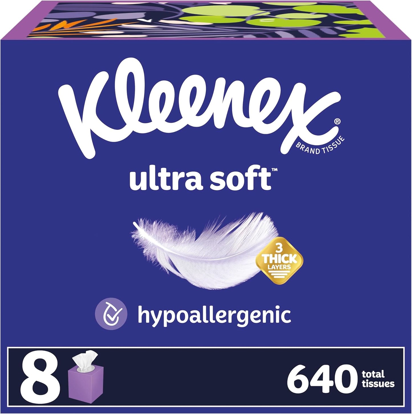 Kleenex Ultra Soft Facial Tissues, 8 Cube Boxes, 80 Tissues per Box, 3-Ply