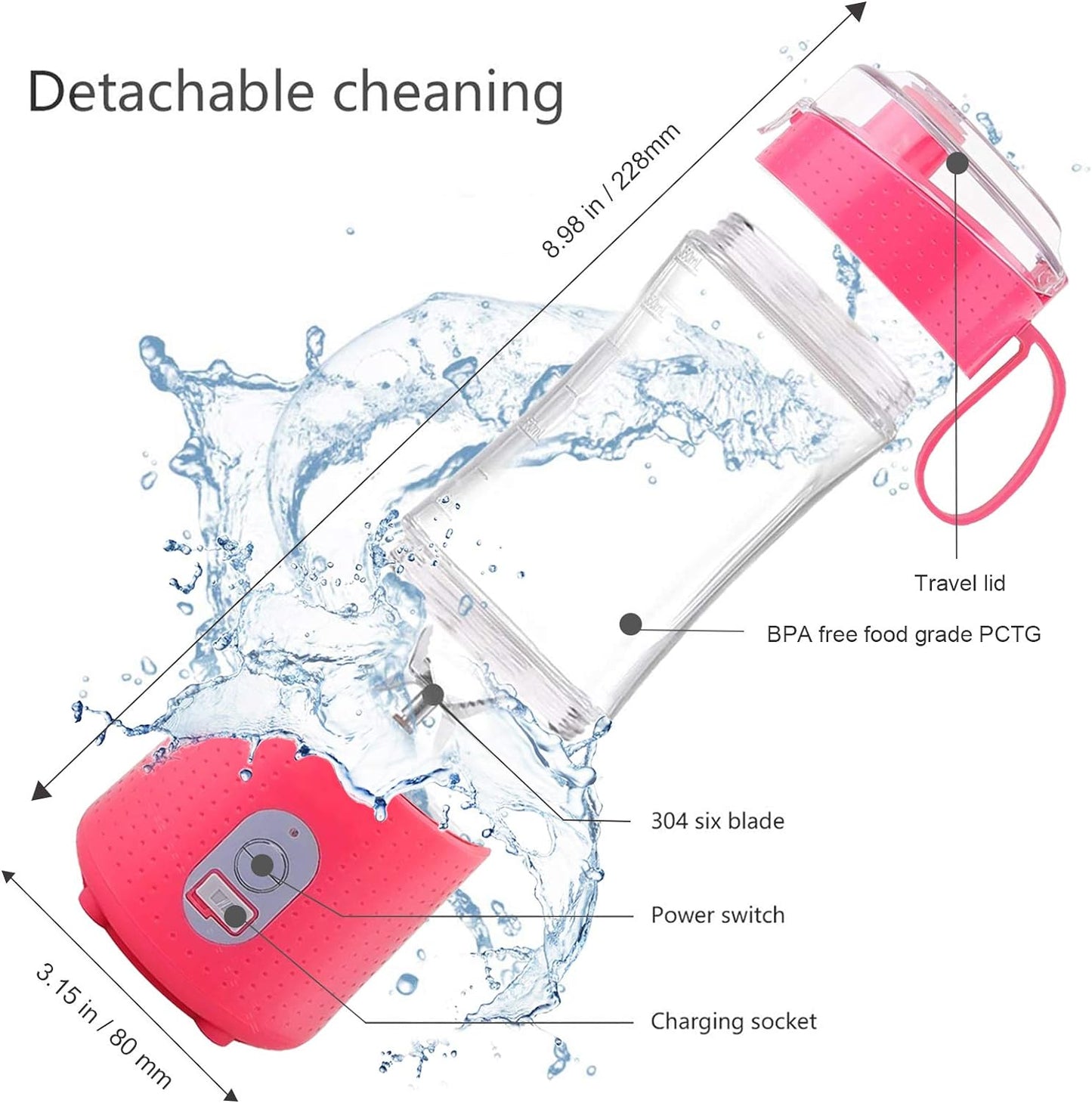 AIKIDS Portable Blender Juicer - 380ML Personal Size Blenders for Smoothies and Shakes, Stronger and Faster Mini Fruit Mixing Machine USB Rechargeable