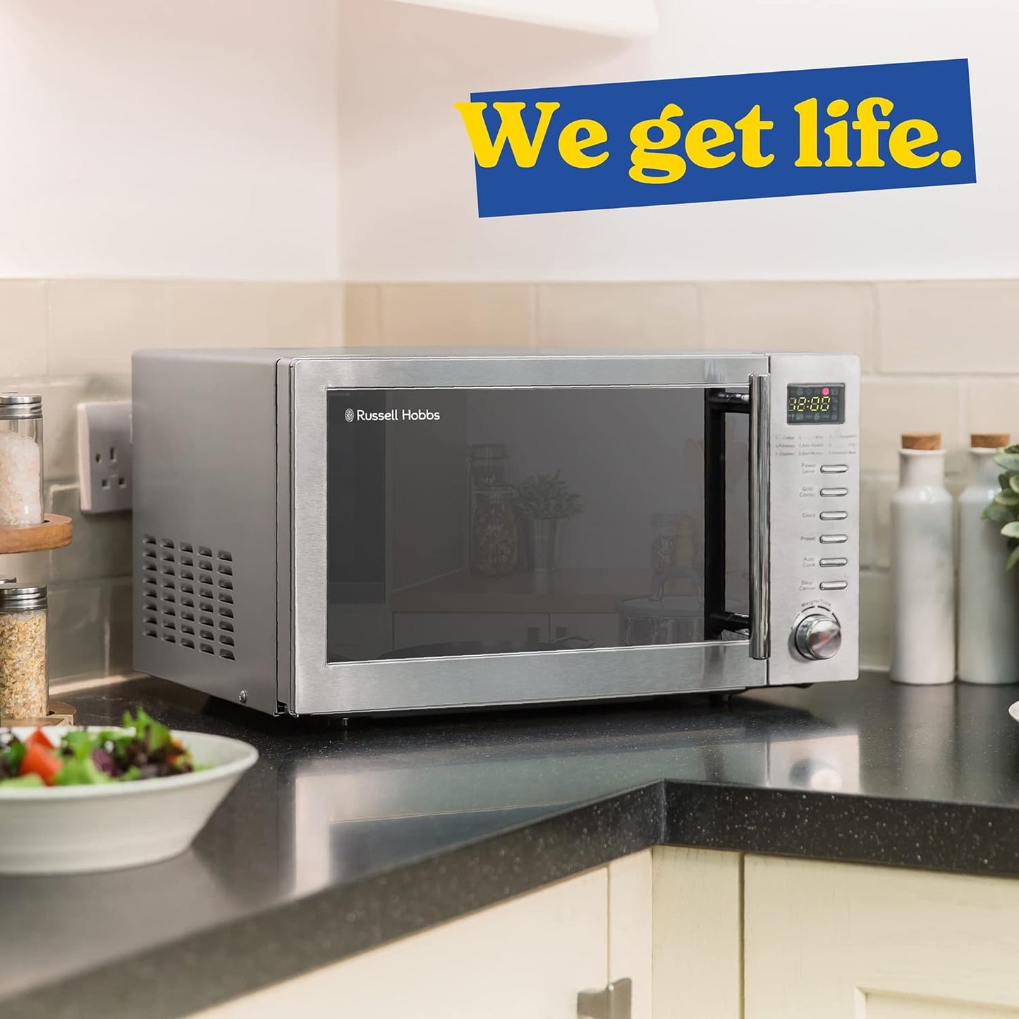 Russell Hobbs RHM2031 20 L 800 W Stainless Steel Digital Grill Microwave with 5 Power Levels, 1000 W Grill Power, Automatic Defrost, 8 Auto Cook Menus, Clock, Timer, Easy Clean