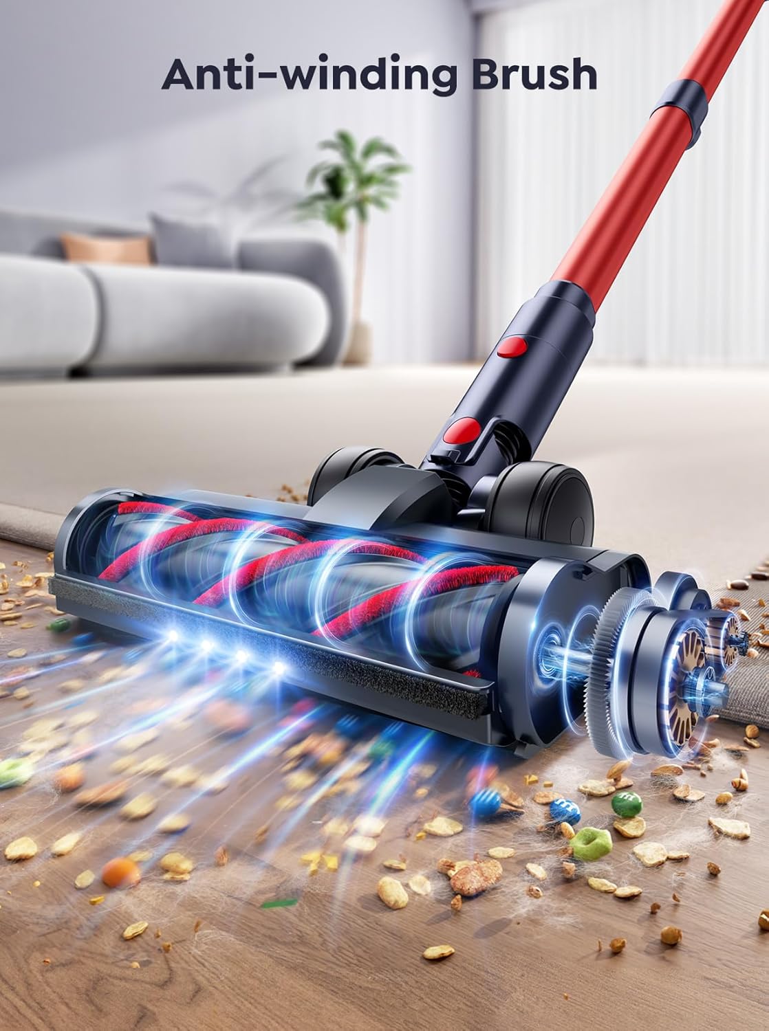 INTETURE Cordless Vacuum Cleaner 45KPa/550W Self-Standing Powerful Stick Vacuum with 60 Min/1.6L,Wall-mounted Charging,Touch Screen Upright Vacuum for Hardwood Floor/Carpet/Pet Hair/Car Vacuum Cleaner