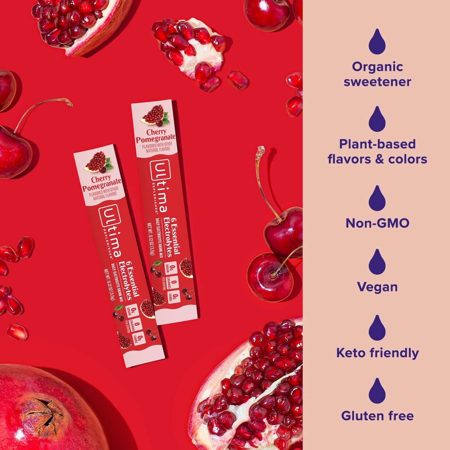 Ultima Replenisher Daily Electrolyte Drink Mix – Cherry Pomegranate, 20 Stickpacks – Hydration Packets with 6 Electrolytes & Minerals – Keto Friendly, Vegan, Non-GMO & Sugar-Free Electrolyte Powder
