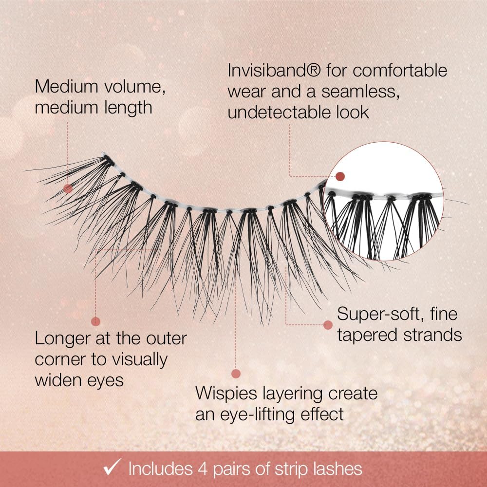 Ardell False Eyelashes Naked Lash 422 4 Pairs Multipack Black Natural Lashes per Soft Comfortable Invisiband Mid-Length With Wispies Vegan-Friendly Cruelty-Free