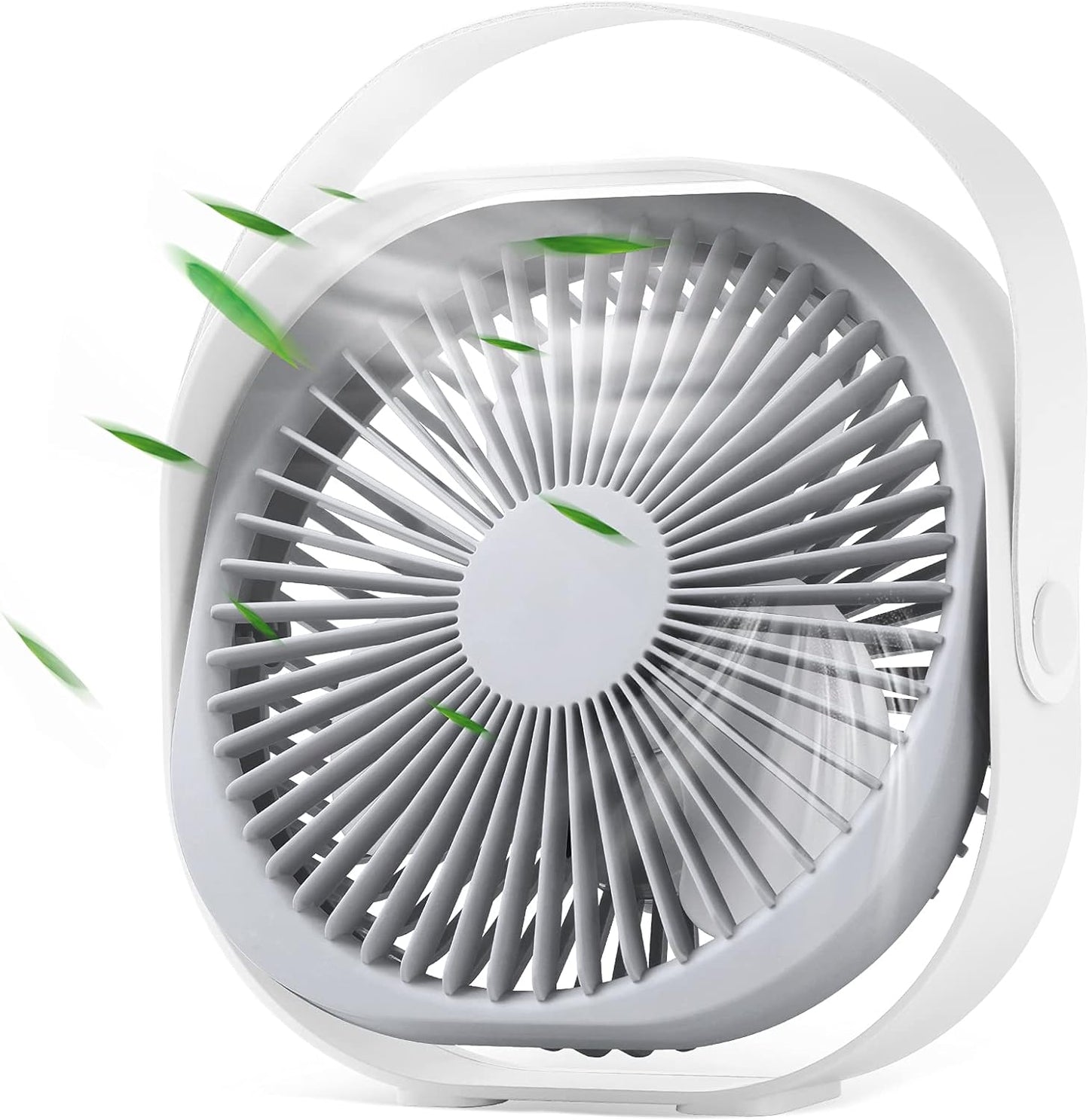 WD&CD 6 Inch USB Desk Fan, 4000mAh Handheld Fan Rechargeable Portable Fan wit handle, 3 speeds Wind, Quiet Fan, 360° Adjustable Swivel -White