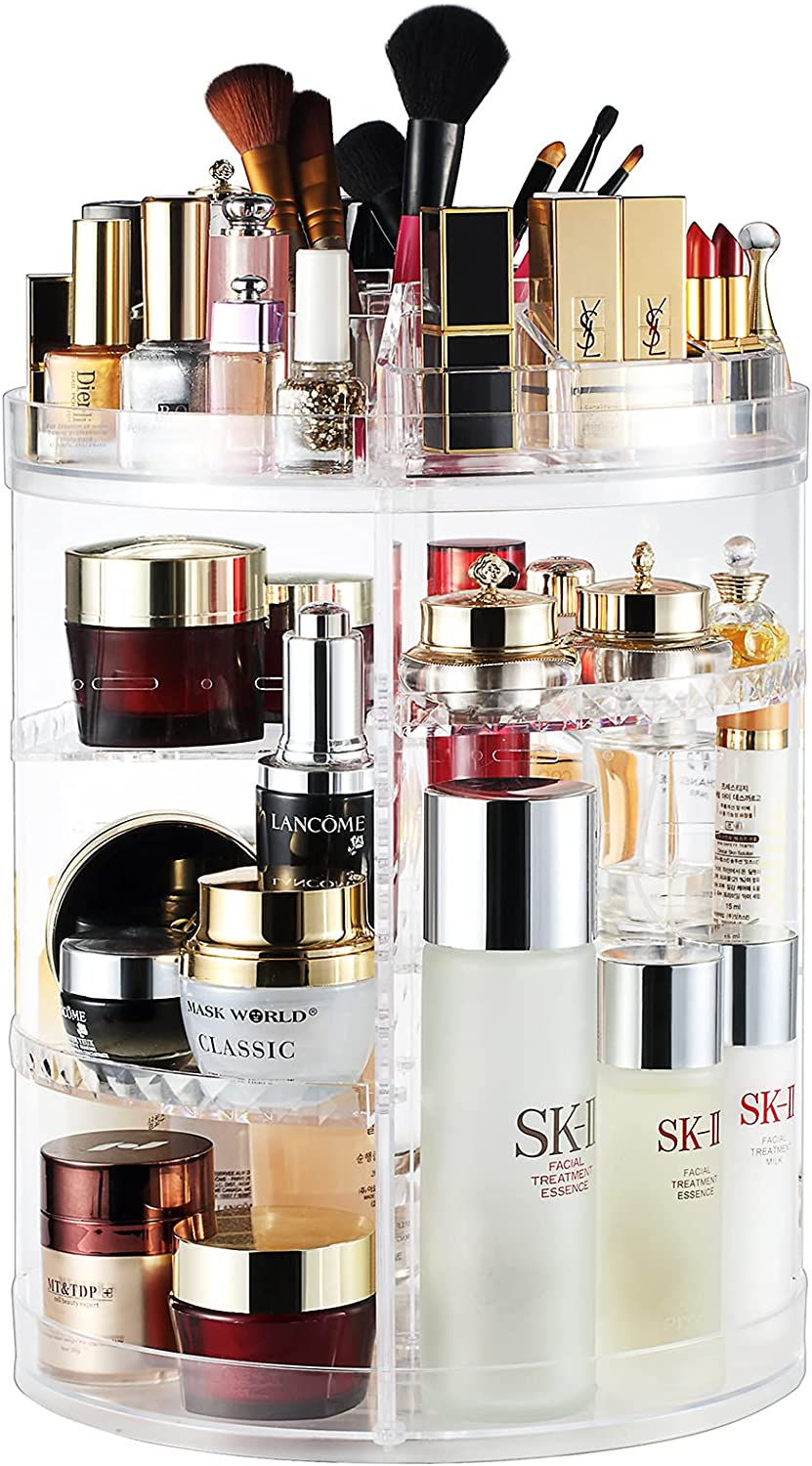 Makeup Organizer, 360 Degree Rotating Adjustable Cosmetic Storage Display Case