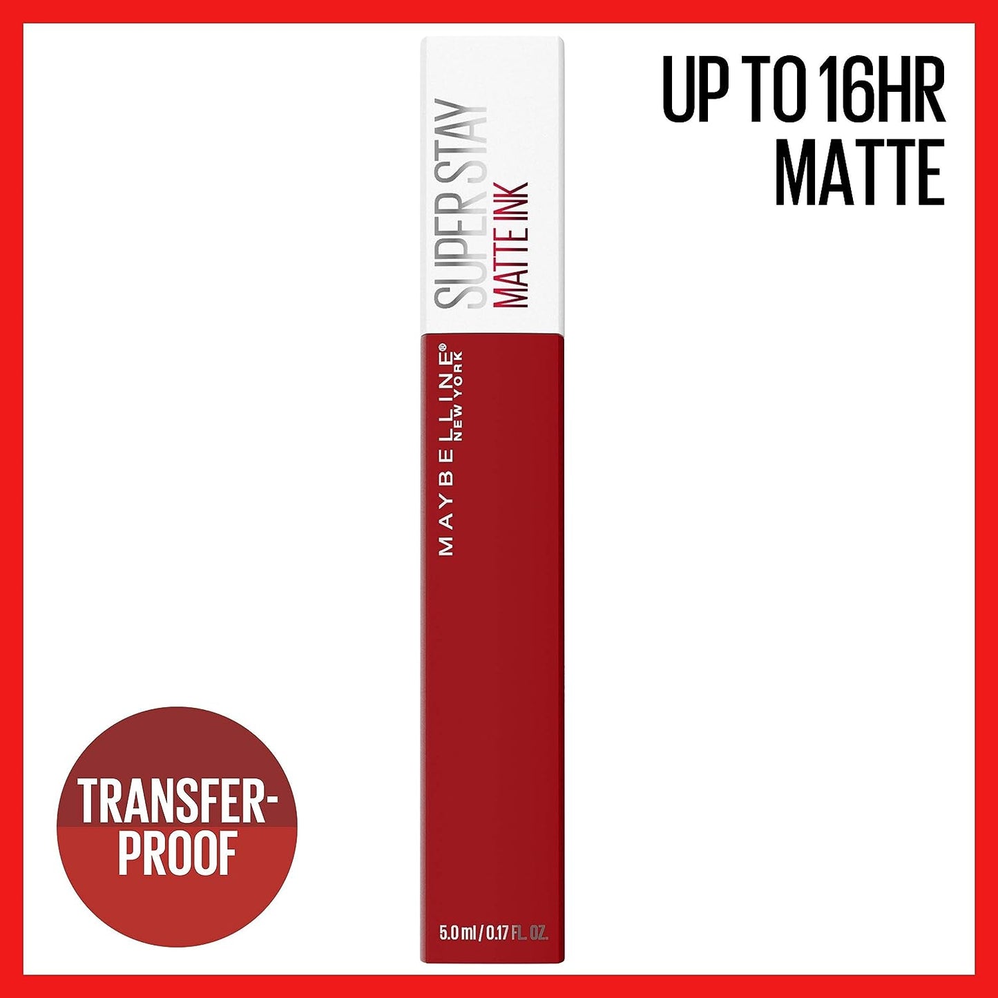 New York Super Stay Matte Ink Liquid Lipstick Makeup, Long Lasting High Impact Color, Up to 16H Wear, Exhilarator, Ruby Red