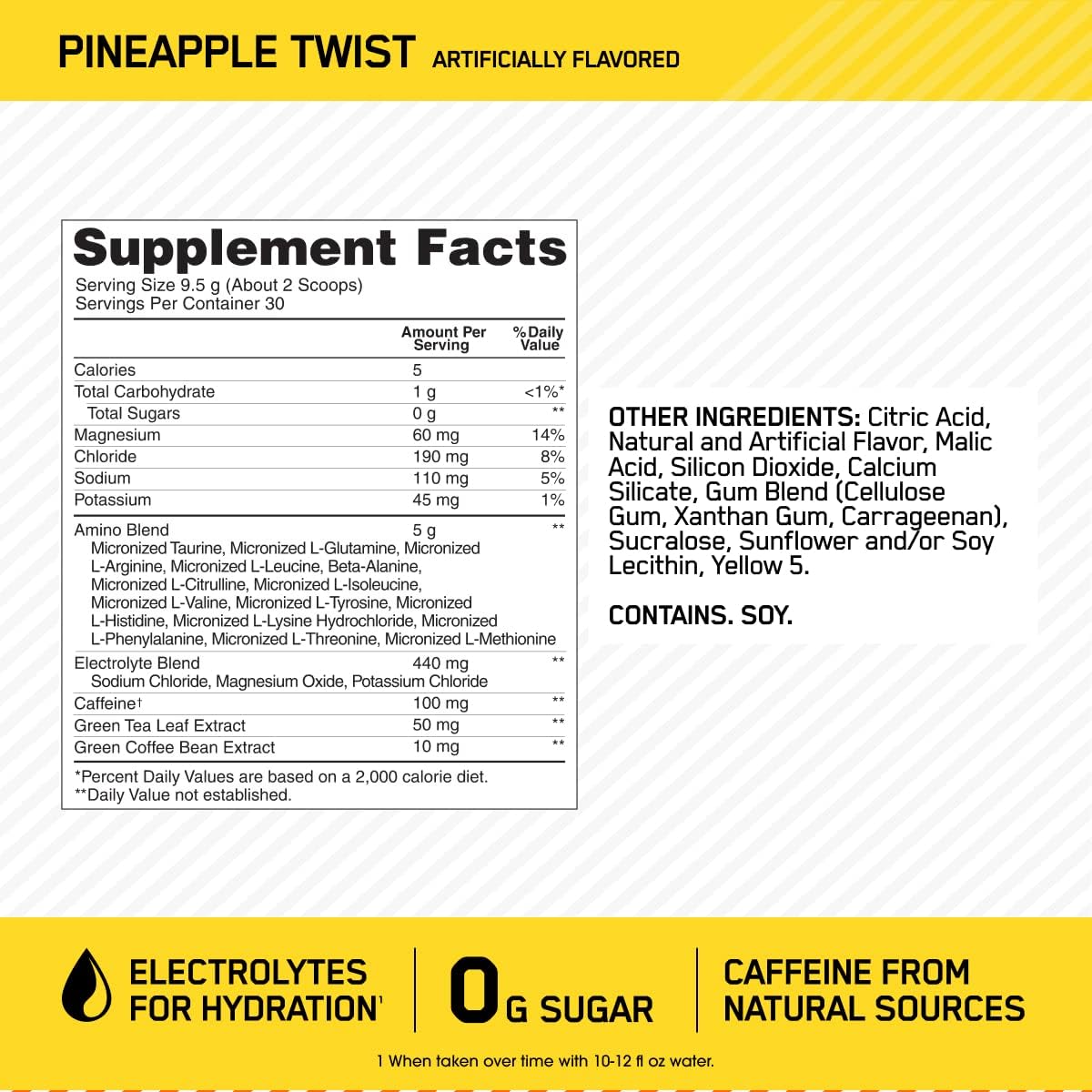 OPTIMUM NUTRITION Amino Energy + Electrolytes Powder, Pineapple Twist, 285g, 30 Servings