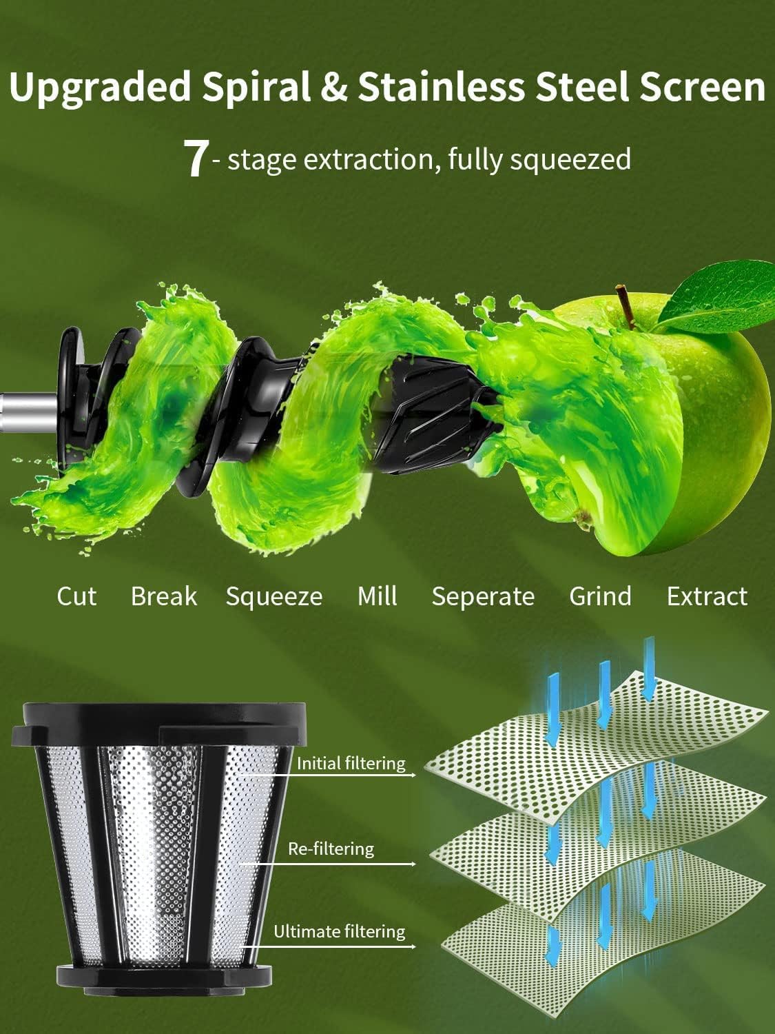 Fruit Vegetable Juicer Machine,Cold Press Slow Masticating Juicer Quiet Motor Easy To Clean