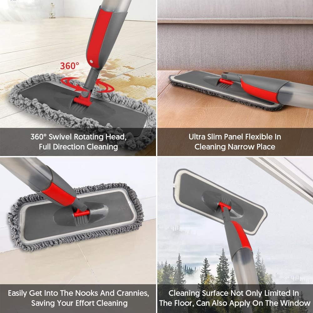 Spray Mops Dry Dust Mops for Floor Cleaning - MEXERRIS Wet Mops with 3X Washable Pads Microfiber Wood Floor Mops Flat Mop with Sprayer Commercial Home Use for Hardwood Laminate Wood Floor Cleaning