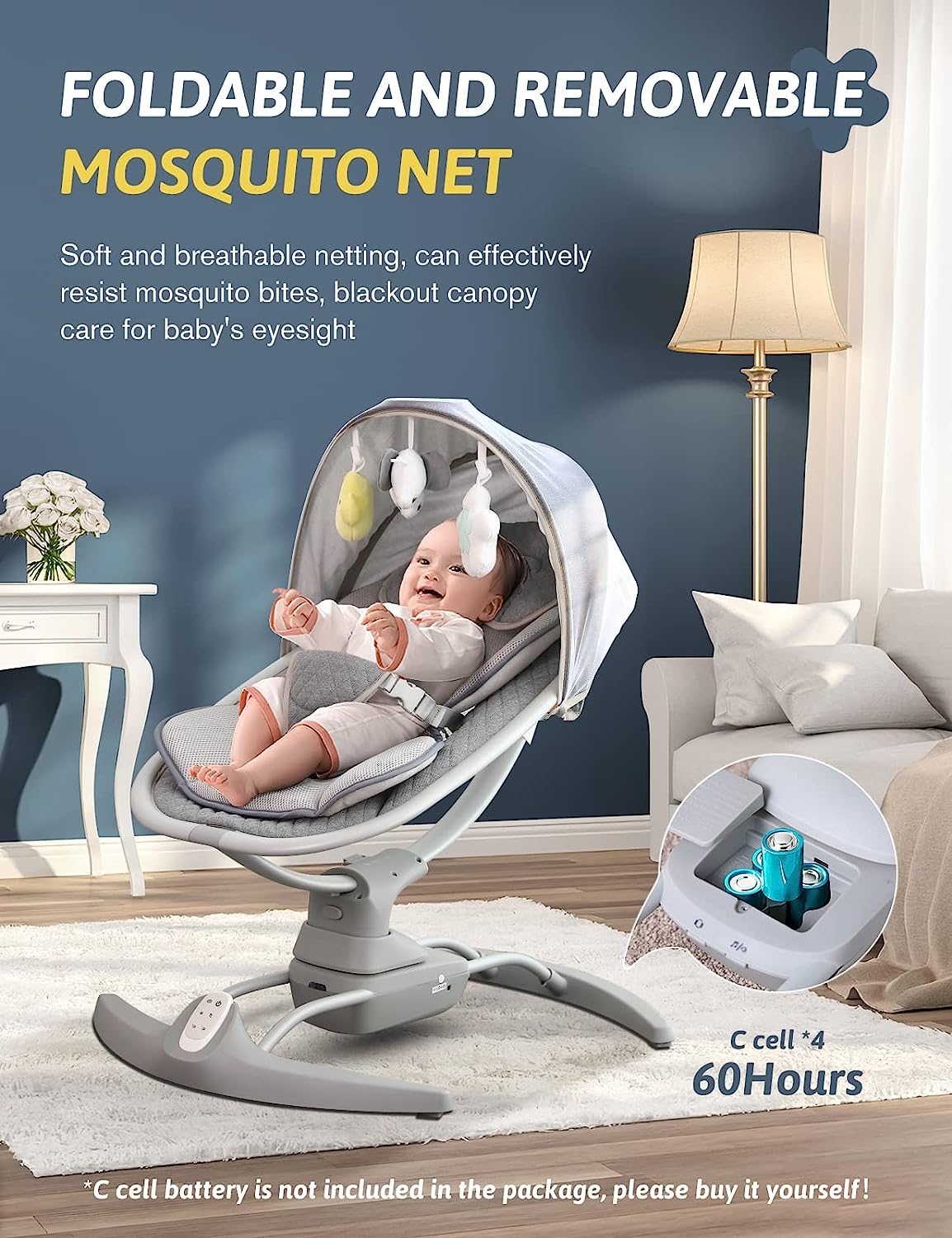 Baby Swings for Infants, Electric Portable Baby Swing by Remote 3 Swing Speeds and Music Speaker
