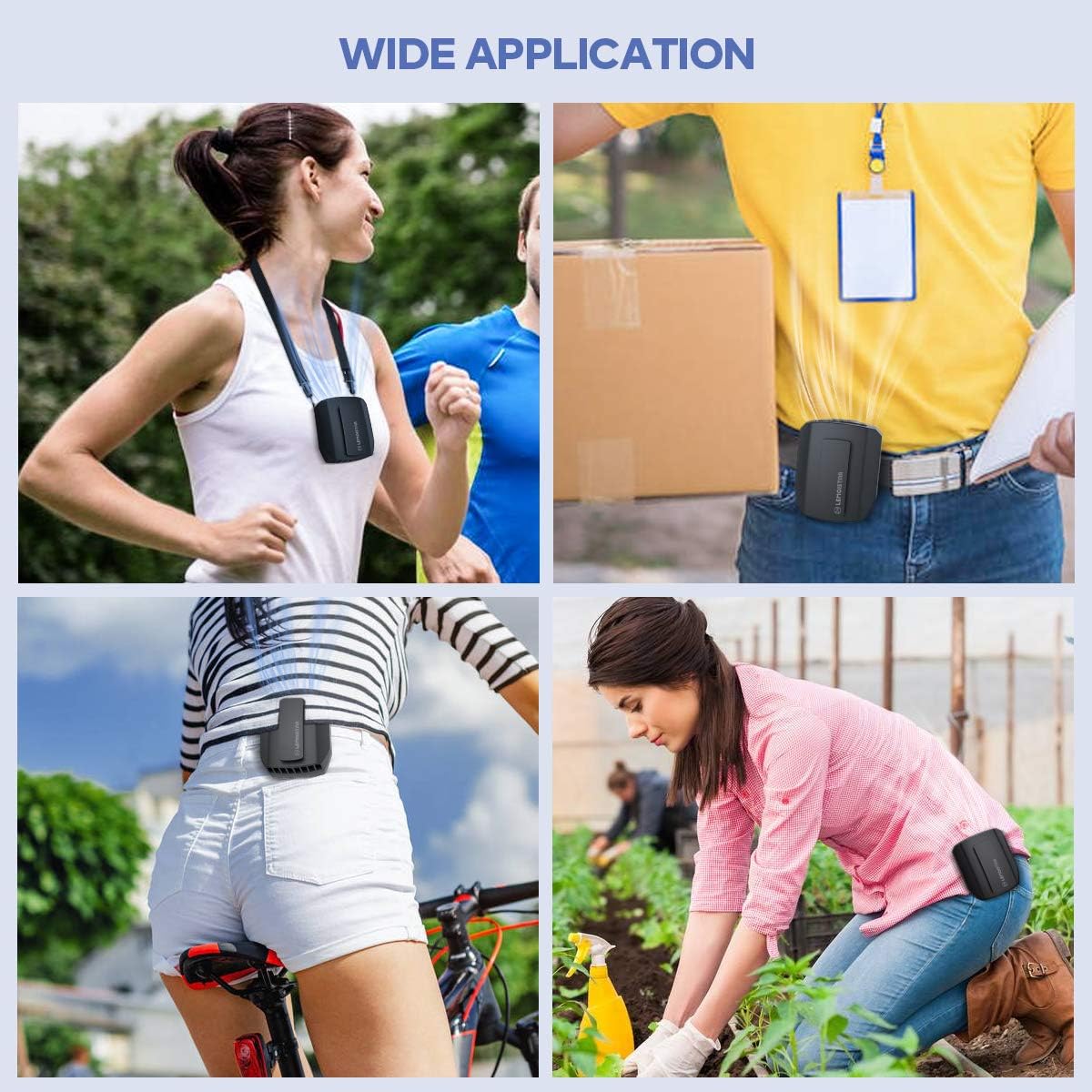 LEMOISTAR Portable Mini Waist Clip Fan, 5000mAh Battery Operated Hand-free Wearable Necklace Fan with Max 20H Working Time, 3 Speeds, Rechargeable USB Personal Cooling Fan for Garden,Traveling
