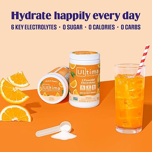 Ultima Replenisher Mocktini Electrolyte Drink Mix – Peach Bellini, 90 Servings – Hydration Powder with 6 Key Electrolytes & Trace Minerals – Keto Friendly, Non- GMO & Sugar-Free Electrolyte Powder