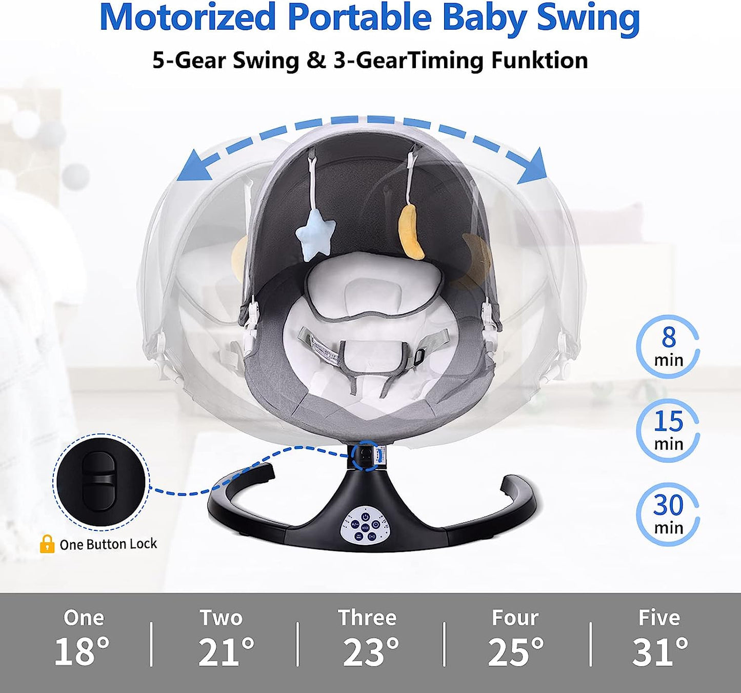 Baby Swing for Infants, 5 Speed Electric Bluetooth Rocker Newborn, 3 Timer Settings & 10 Pre-Set Lullabies