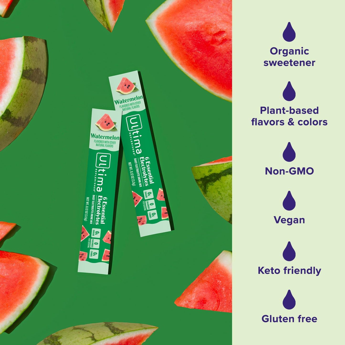 Ultima Replenisher Daily Electrolyte Drink Mix – Watermelon, 20 Stickpacks – Hydration Packets with 6 Electrolytes & Trace Minerals – Keto Friendly, Vegan, Non-GMO & Sugar-Free Electrolyte Powder