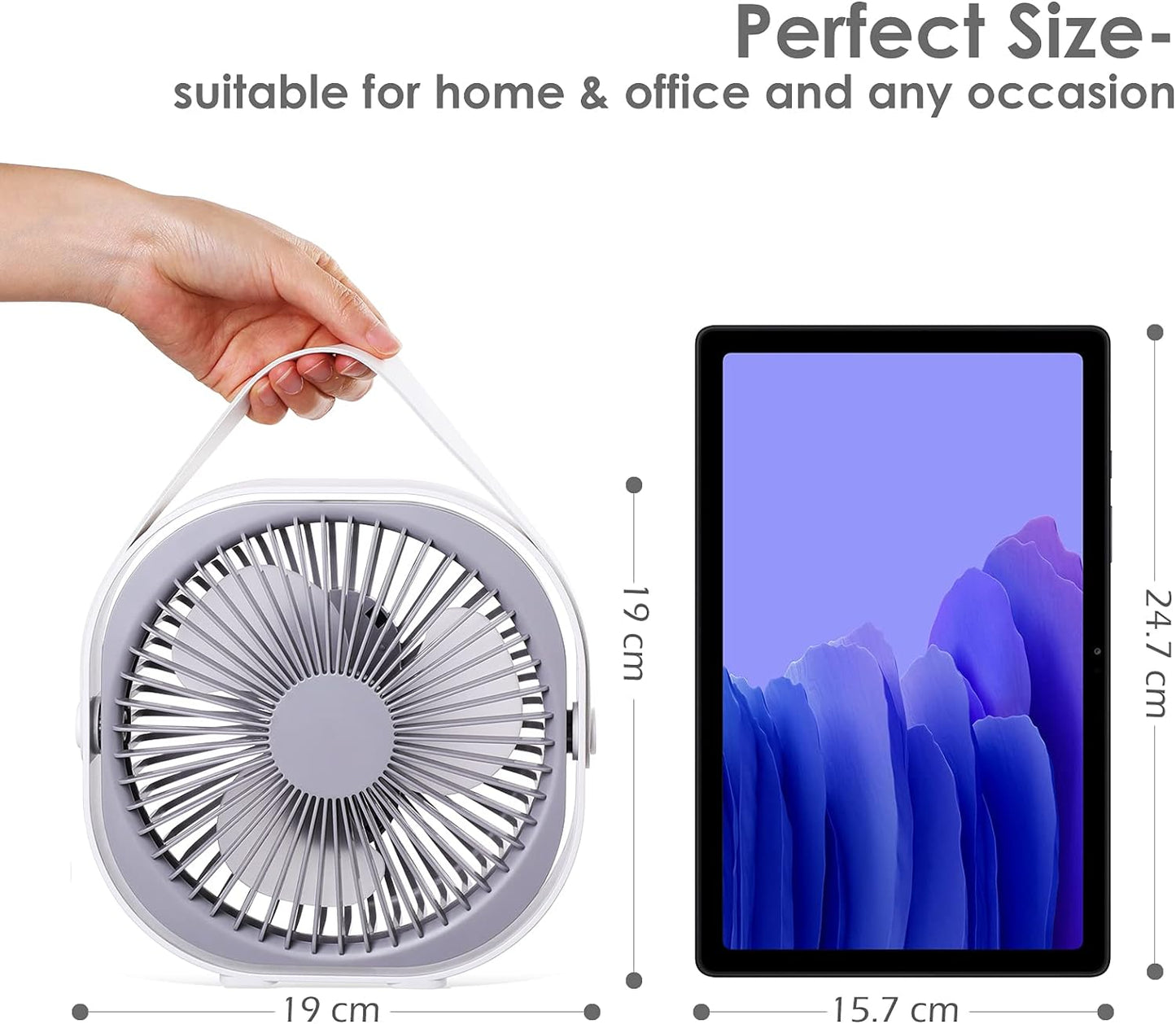 WD&CD 6 Inch USB Desk Fan, 4000mAh Handheld Fan Rechargeable Portable Fan wit handle, 3 speeds Wind, Quiet Fan, 360° Adjustable Swivel -White