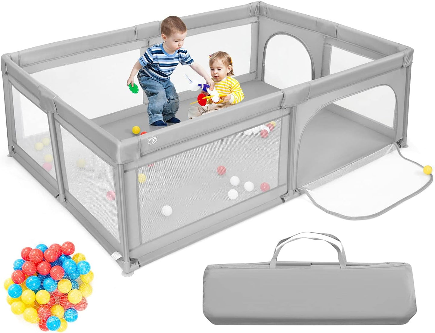 BABY JOY Baby Playpen, 205 x 147 cm Extra-Large Play Yard with 50 Ocean Balls & Carrying Bag, Portable Baby Play Activity Center, Indoor Outdoor Playpen...