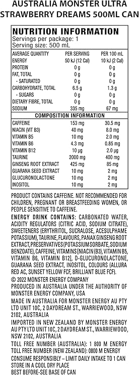 Monster Energy Drink Ultra Strawberry Dreams 24 x 500ml