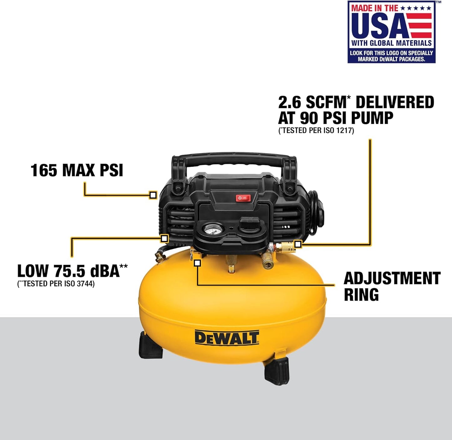 DEWALT Pancake Air Compressor, 6 Gallon, 165 PSI (DWFP55126),Multi