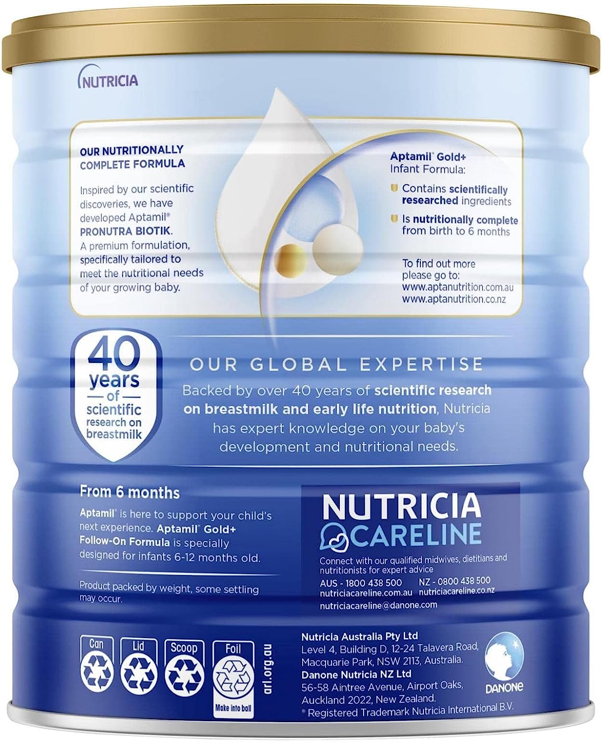 Aptamil Gold+ 1 Baby Infant Formula From Birth to 6 Months, 900gm