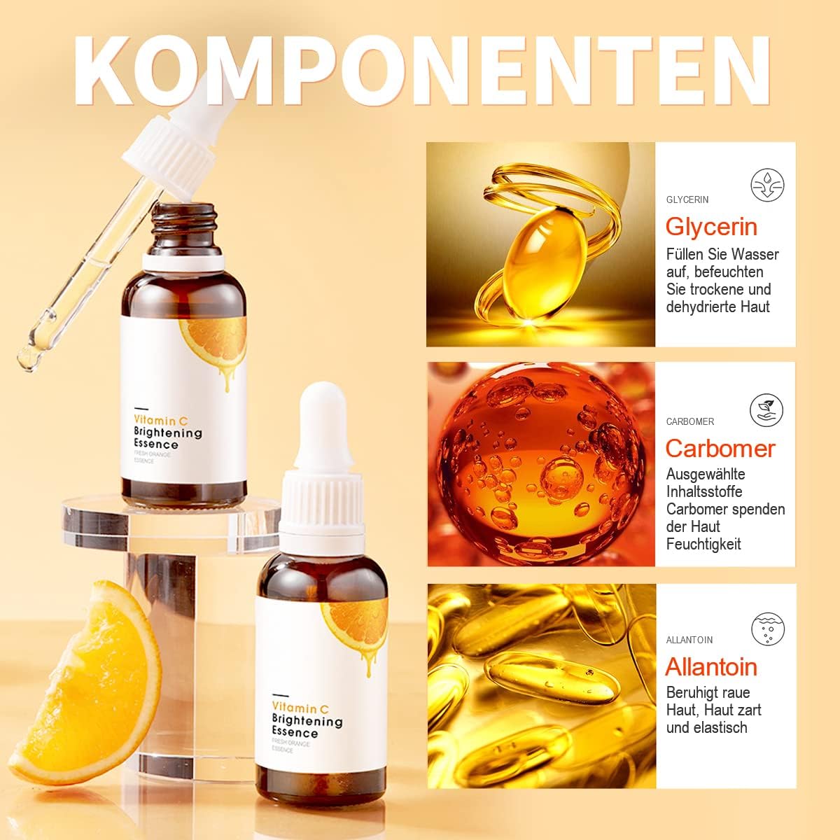 Vitamin C Serum (30 ml), with Hyaluronic Acid and VC, Dermaroller, Anti-Wrinkle Serum for a More Even and Radiant Complexion, for All Skin Types