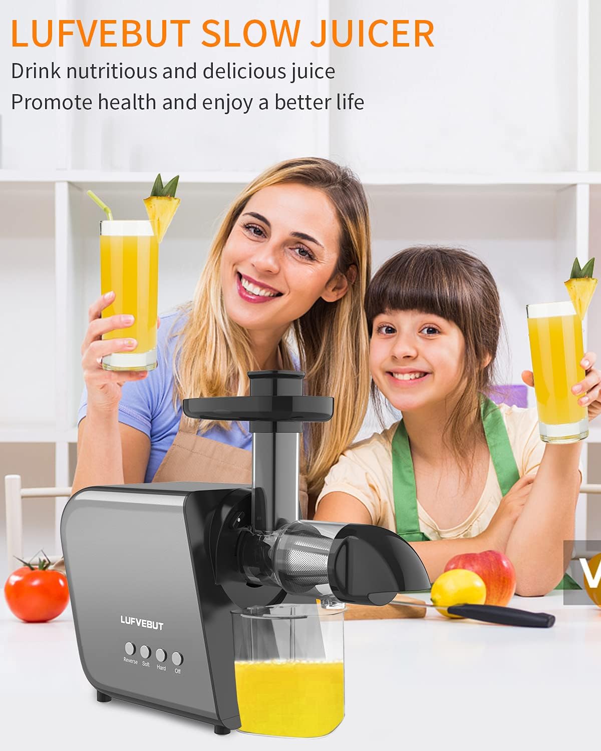 Slow Juicer Machine for Vegetables and Fruits 2023 Cold Press Masticating Juicer Extractor Celery Wheatgrass Leafy Greens Carrot Ginger BPA-Free Easy to Clean Juicer with Quiet Motor Reverse Function