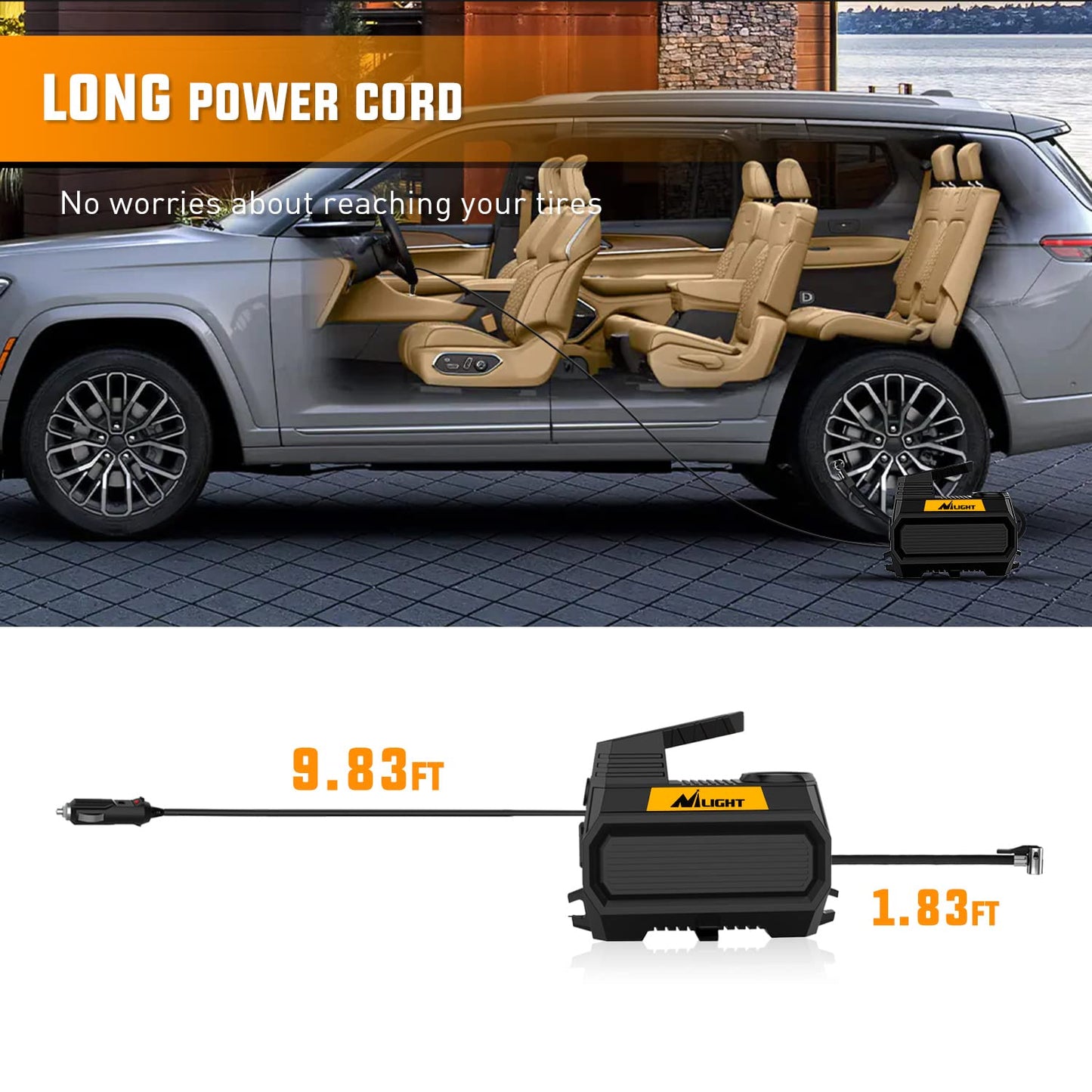 Nilight Tire Inflator Air Compressor Portable Air Pump for 12V DC Car Tires with Digital Pressure Gauge 150PSI Auto Tire Pump with LED Light for Cars ATVs Bicycles, 2 Years Warranty