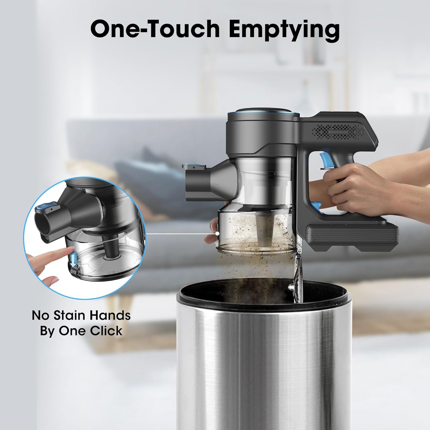 HAIMEEC Cordless Vacuum Cleaner, 6 in 1 Lightweight Stick Vacuum with LED Touch Display, Rechargeable Max 45mins Runtime for Pet Hair, Hard Floor & Carpet Home-C1