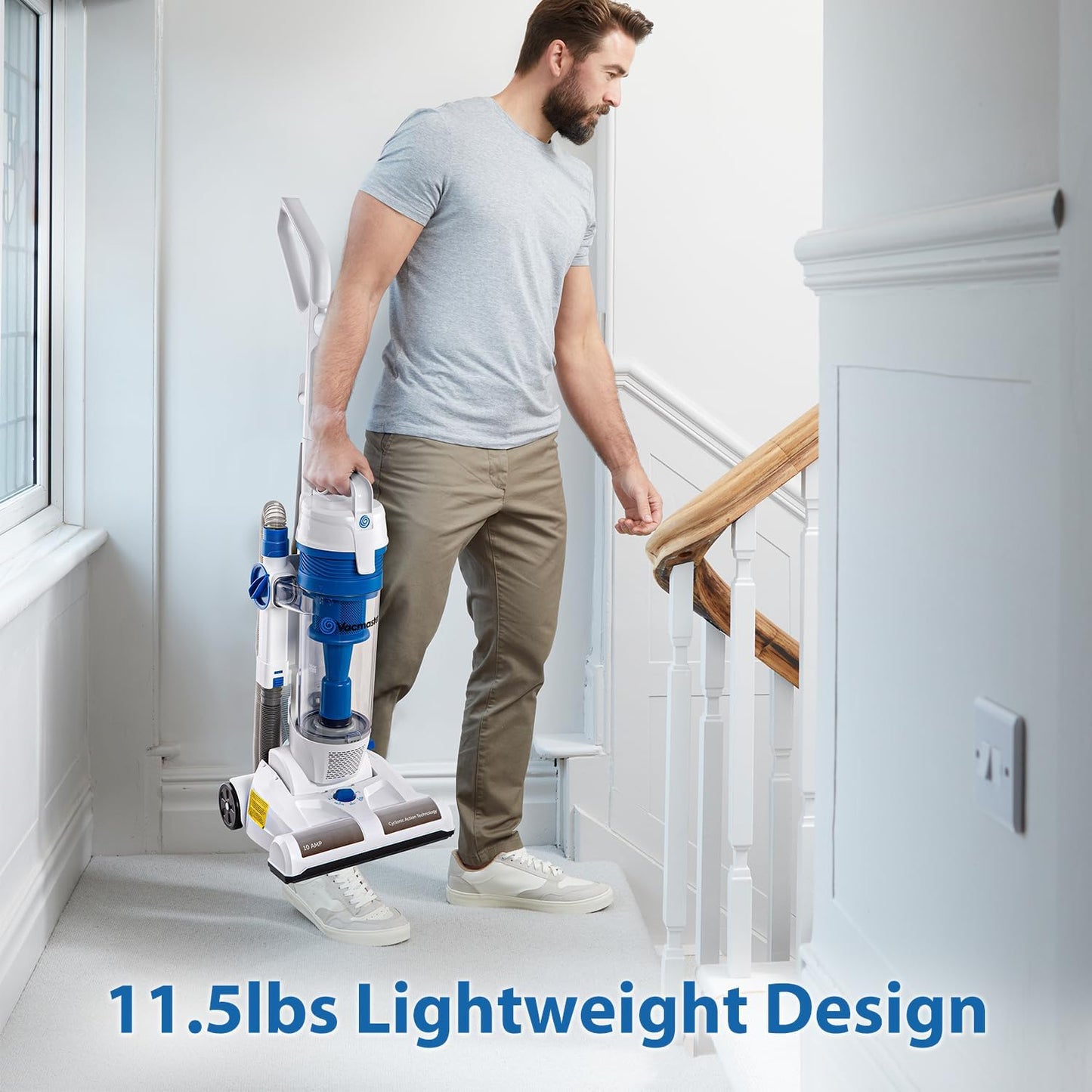 Vacmaster Upright Vacuum Cleaner Power Suction Bagless Vacuum Cleaner Portable Floor Cleaner with 20ft Cord & 13” Cleaning Path for Carpet, Hard Floor and Pet Hair