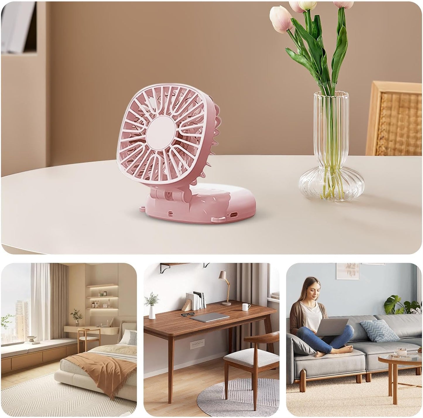 fanelod Handheld Rechargeable Fan | Cool Neck Fan with 3 Quiet Speed | USB Cartoon Desk Fan with Digital Display, Electric Fan Cooler for Women, Men, Kids, Girls