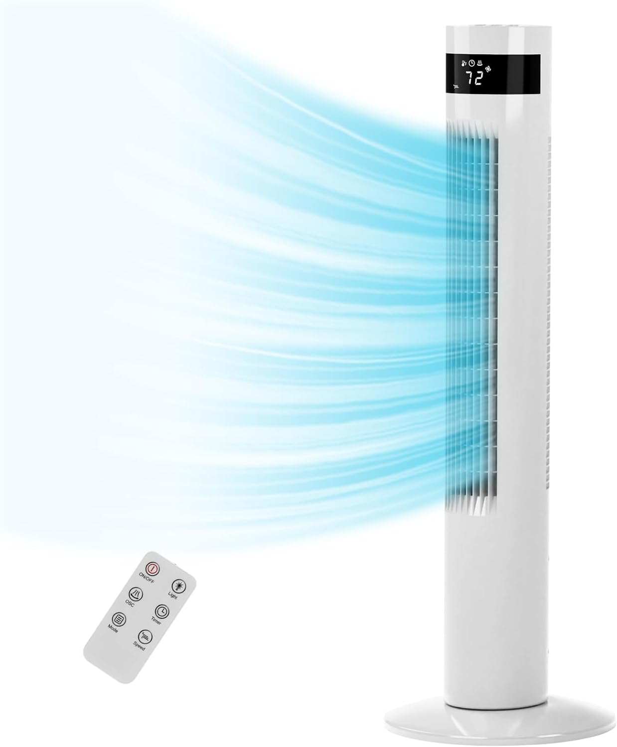 R.W.FLAME White 35" Tower Fan with Remote Control, 3 Modes, LED Display,Oscillation,Portable Floor Bladeless Fan for Bedroom Living Rooms Home Office, White