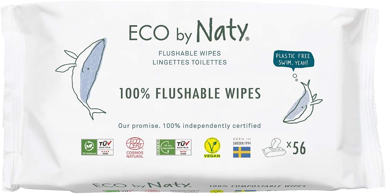 Eco by Naty, Newborn Toilet Tissues 1 Pack of 56 Compostable Plant Based 0% Plastic No Harmful Chemicals