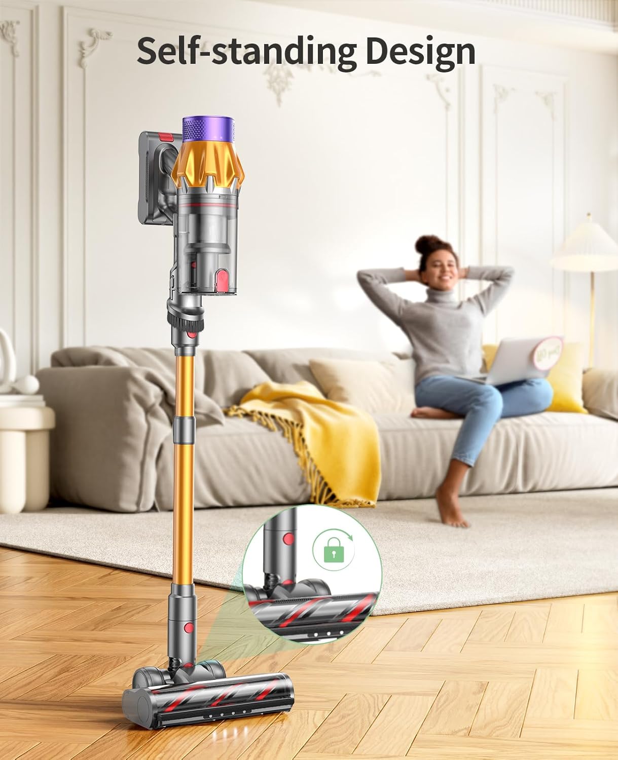 Cordless Vacuum Cleaner, 550W/45Kpa, Max 60 Mins Runtime, Wall-Mounted Charging,Self-Standing, Stick Vacuum Cleaner with Touch Screen, Vacuum Cleaner for Home, 2024 Latest Motor, SunSare X7A