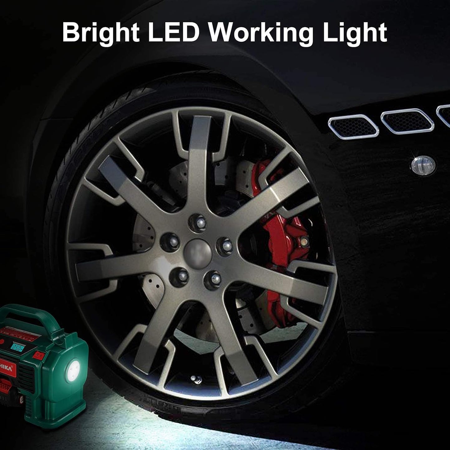 Tire Inflator, HYCHIKA Portable Air Compressor Pump 160PSI 20V Battery & 12V DC Dual Power Supply with LED Light, Pressure Gauge for Car Bike Inflatables -Charger & 2.0Ah Battery Included