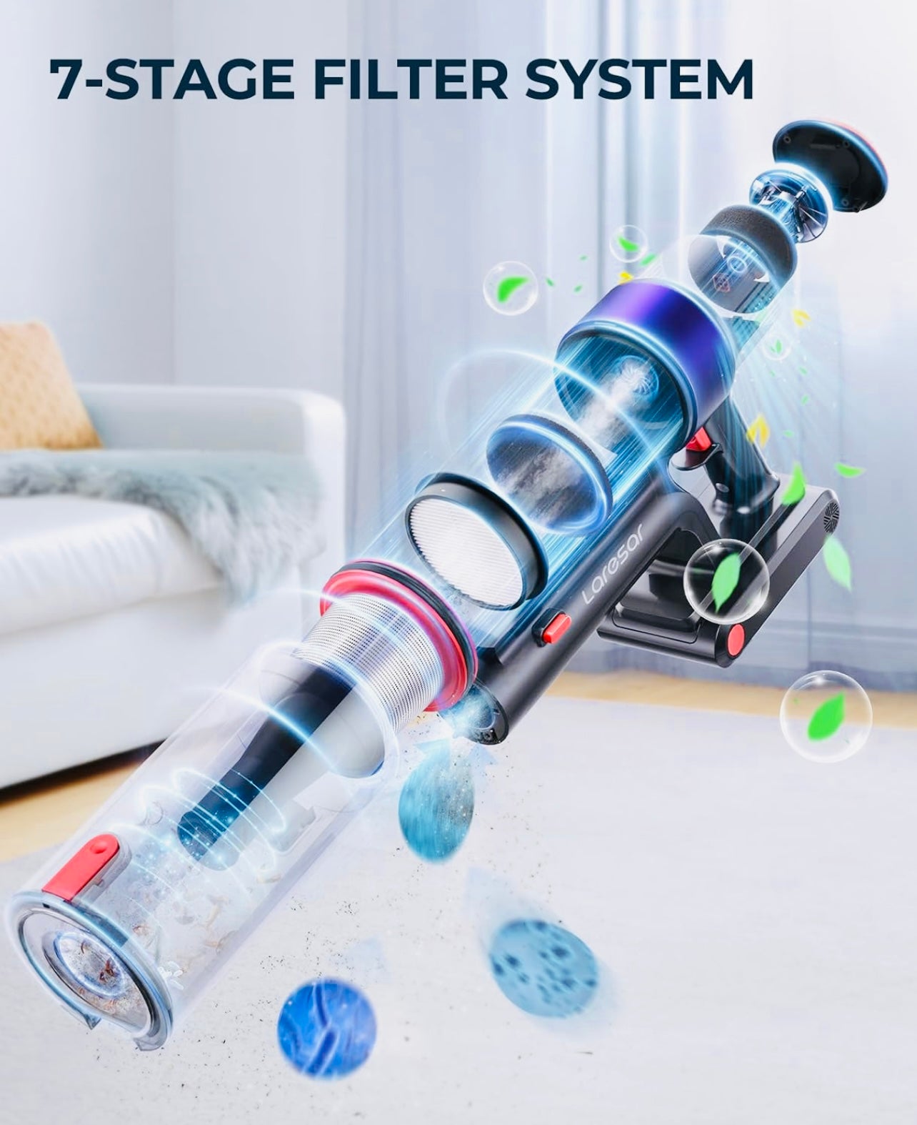 Laresar Cordless Vacuum Cleaners 450W/38KPa Stick Vacuum Cleaner with LCD Touch Screen Up to 55 Mins Runtime, Lightweight Handheld Vacuum for Hardwood Floor Carpet Pet Hair Car Stair